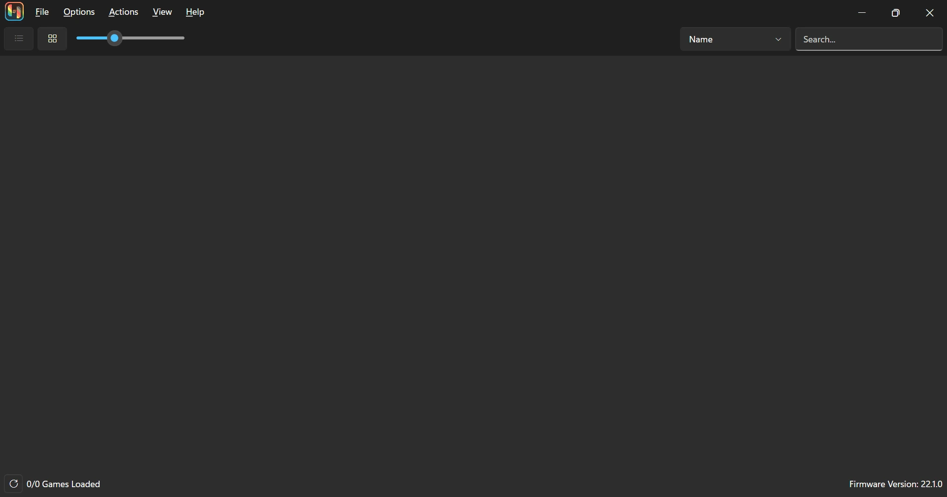 Ryujinx main window after first launch with an empty game library