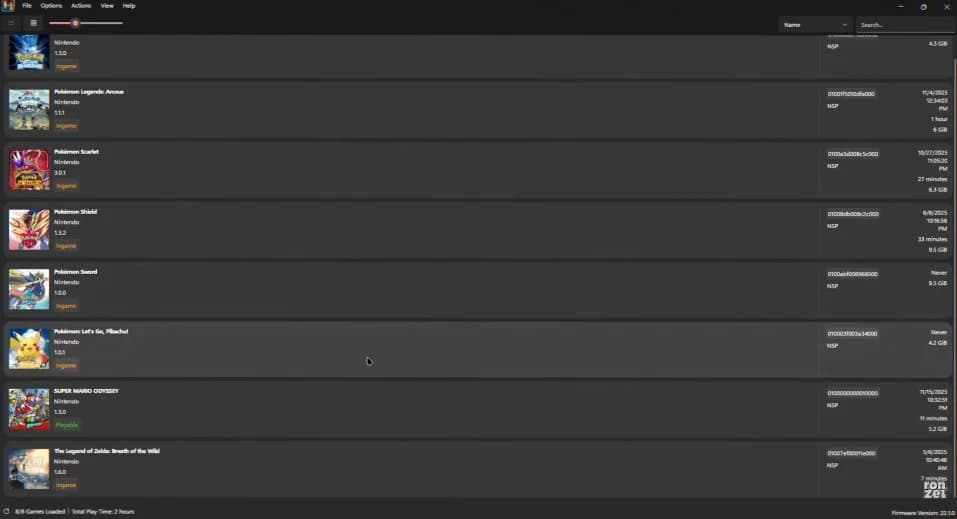 Ryujinx game library with titles listed — example view after first-time setup